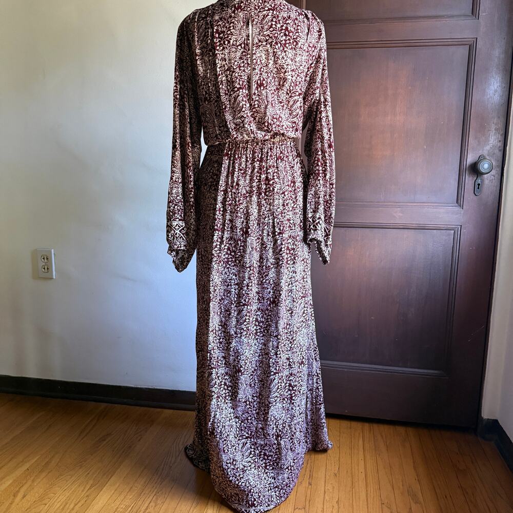 NATALIE MARTIN Nat | Anthropologie Nico Burgundy Floral Wrap Maxi Dress Small - Picture 3 of 9